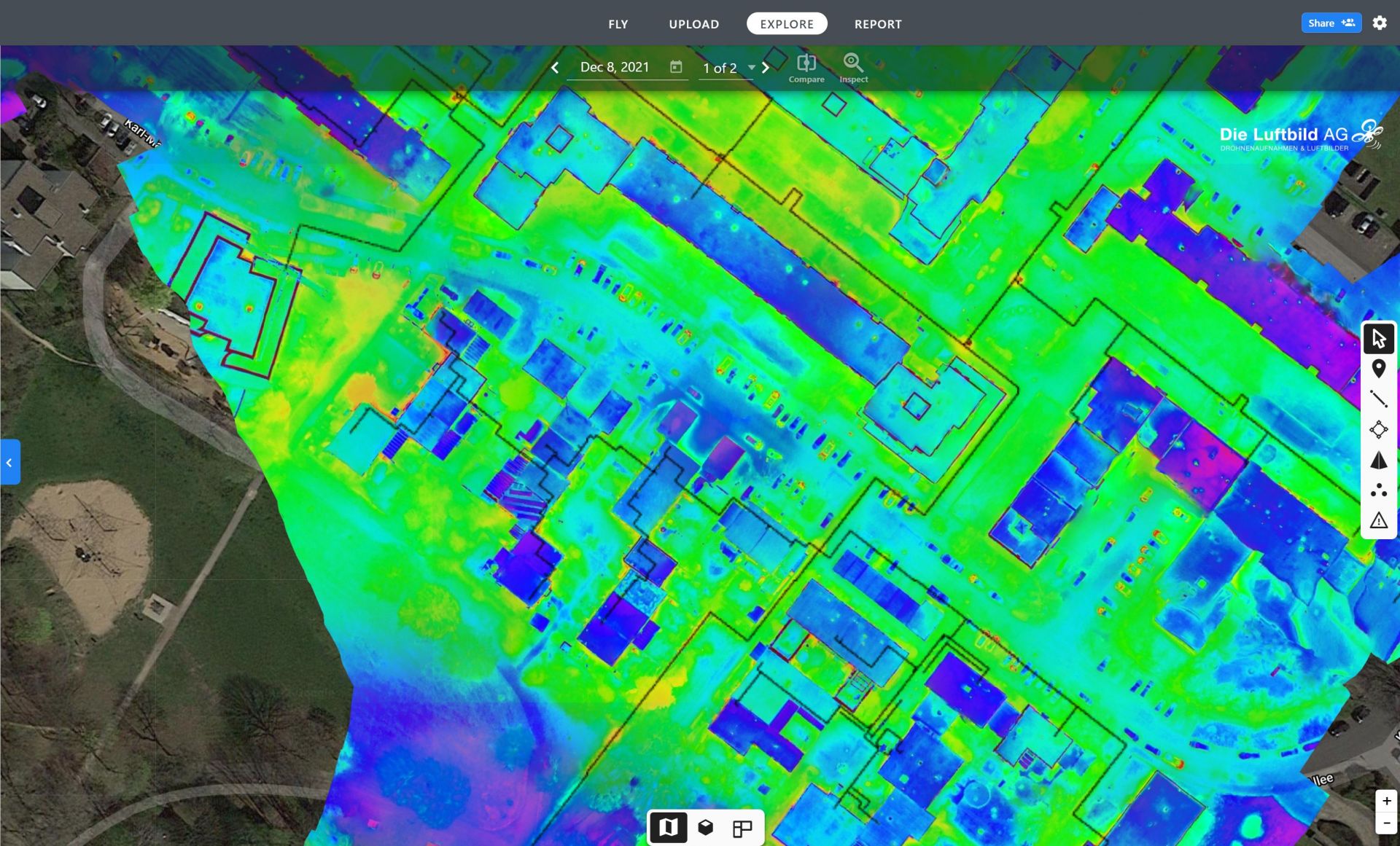 IR Infarot Thermographie Fernwärme Lecksuche via Drohne aus der Luft. Thermal Map